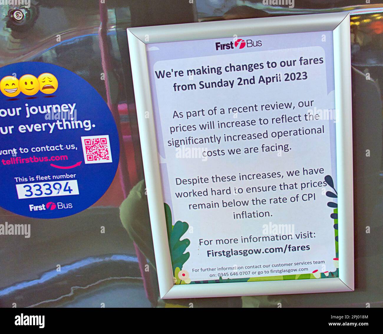 Glasgow, Scotland, UK 30tht March, 2023.   Rising fuel costs and increasing wages sees first bus pass on the costs to passengers in increased fares. Credit Gerard Ferry/Alamy Live News Stock Photo