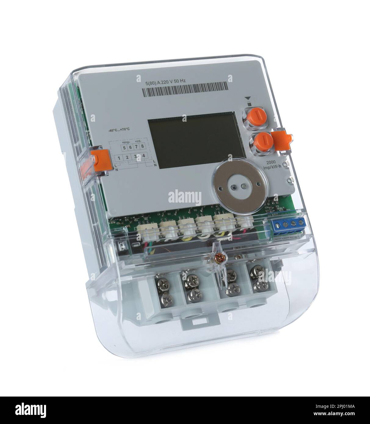 Electricity meter isolated on white background. Measuring device Stock