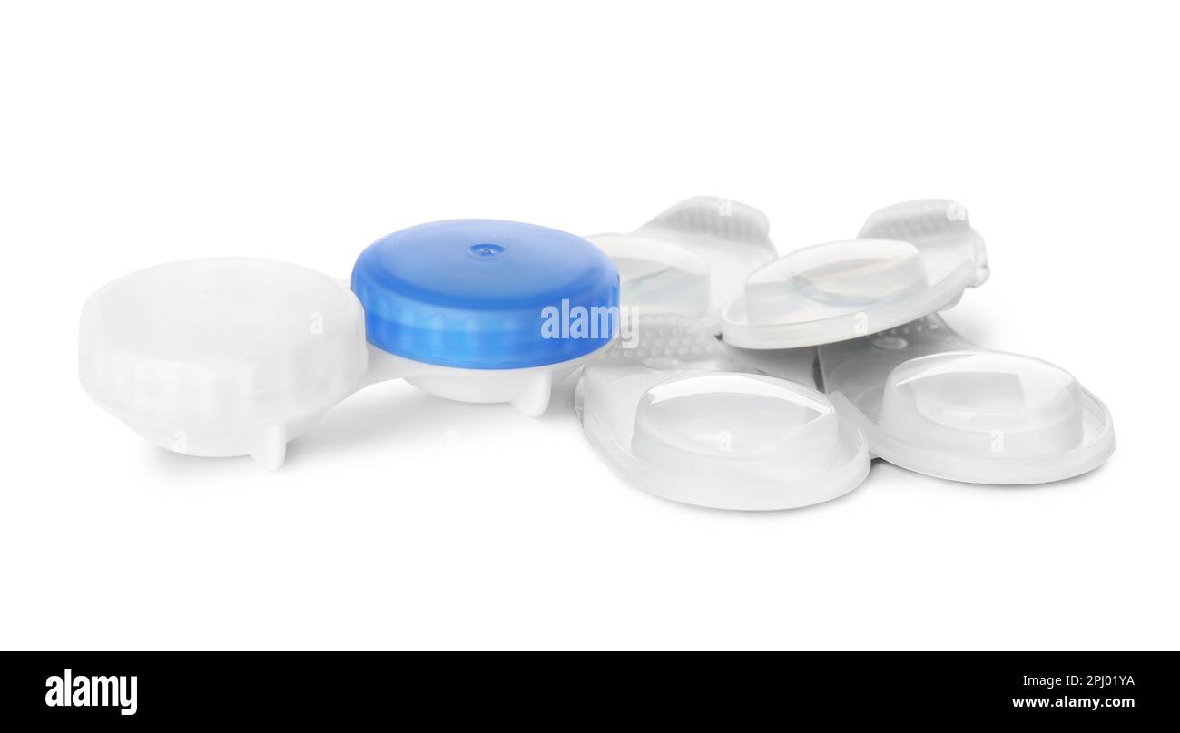 Contacts Package Packages with contact lenses and case on white background Stock Photo ...