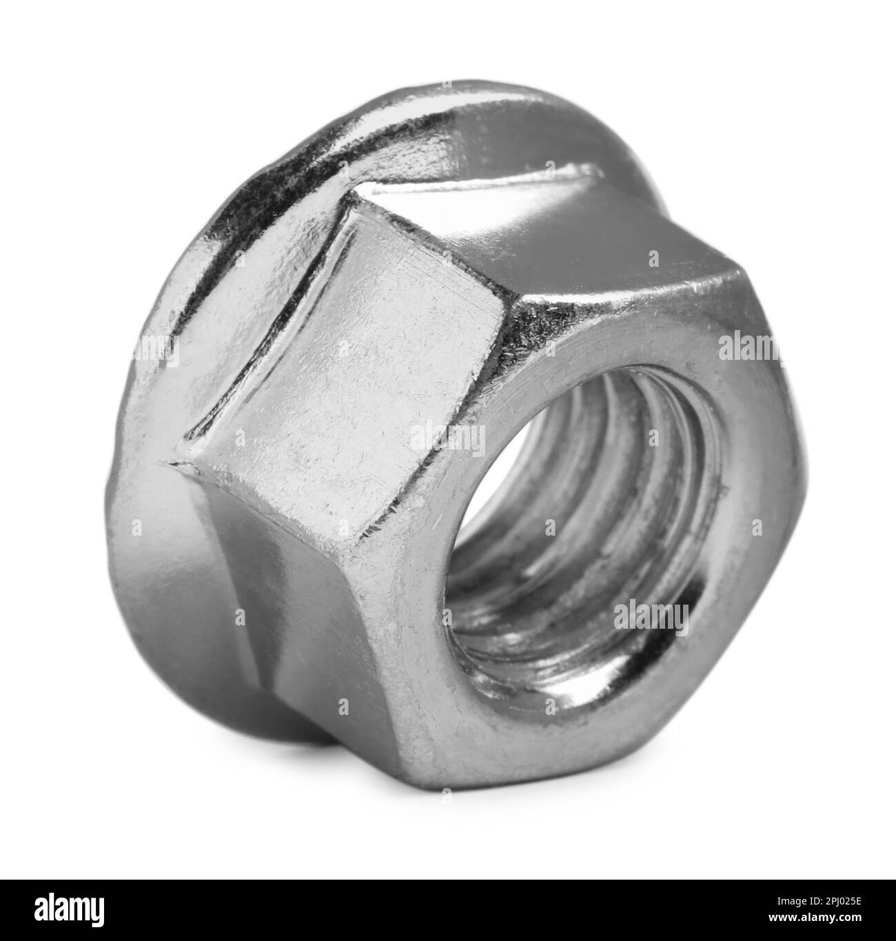 One metal flange nut on white background Stock Photo Alamy