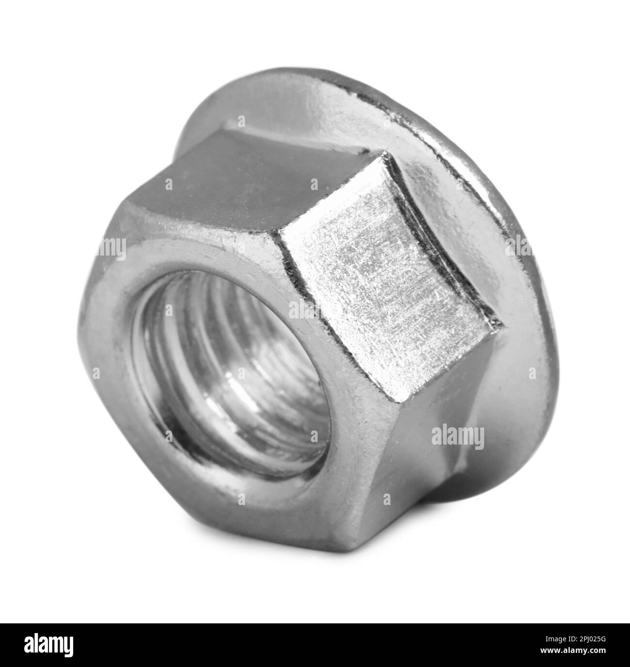 One metal flange nut on white background Stock Photo Alamy