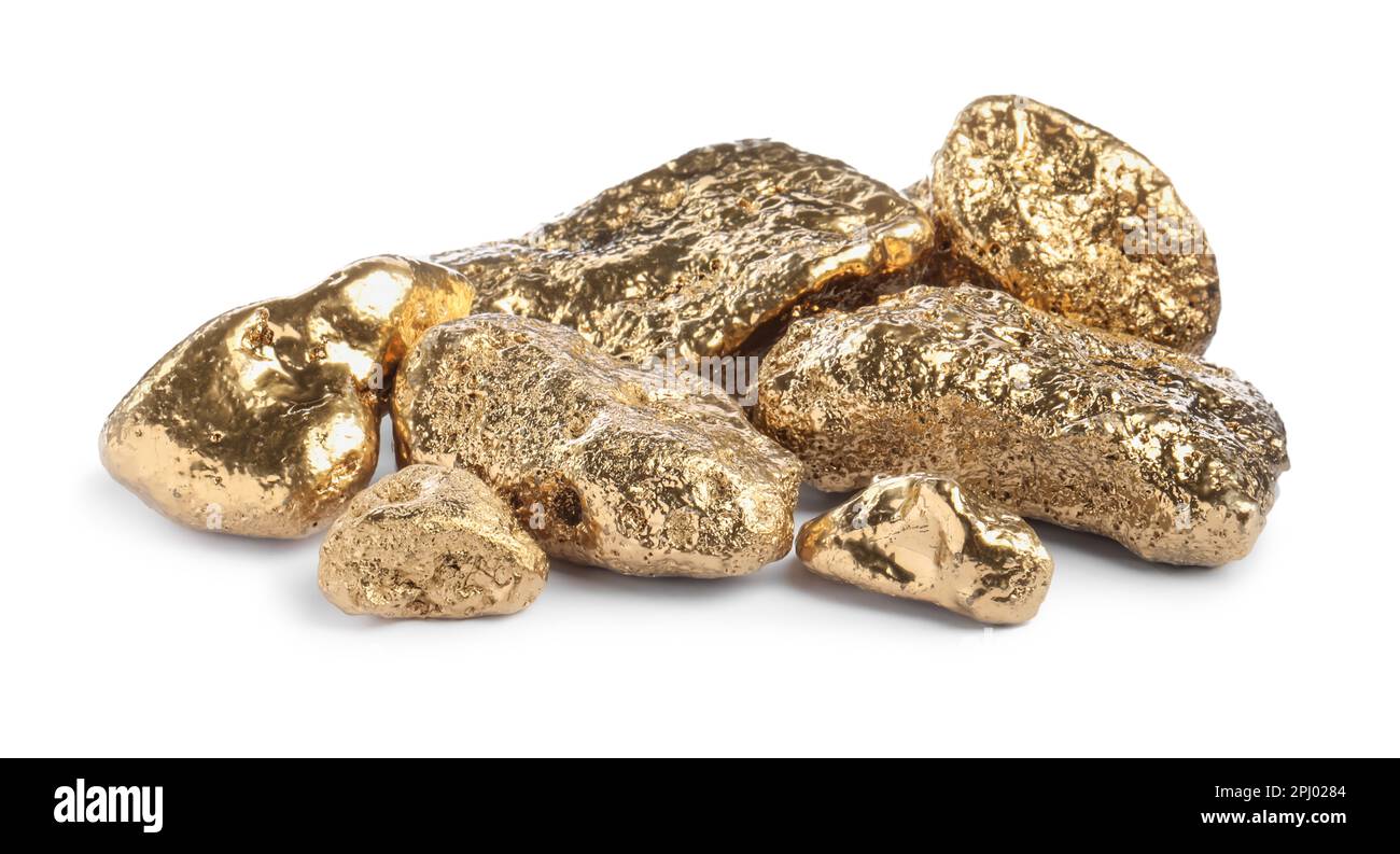 Pile of gold nuggets on white background Stock Photo - Alamy