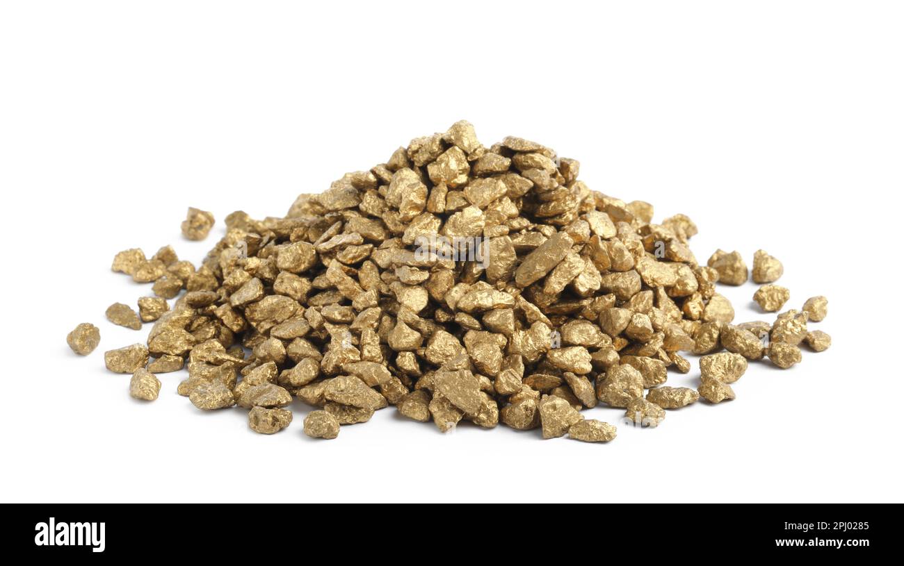 Pile of gold nuggets on white background Stock Photo - Alamy