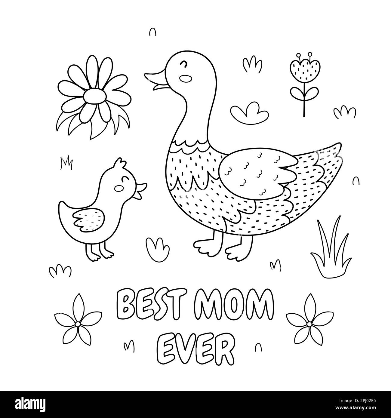 Best mom ever black and white print with a cute mother duck and her