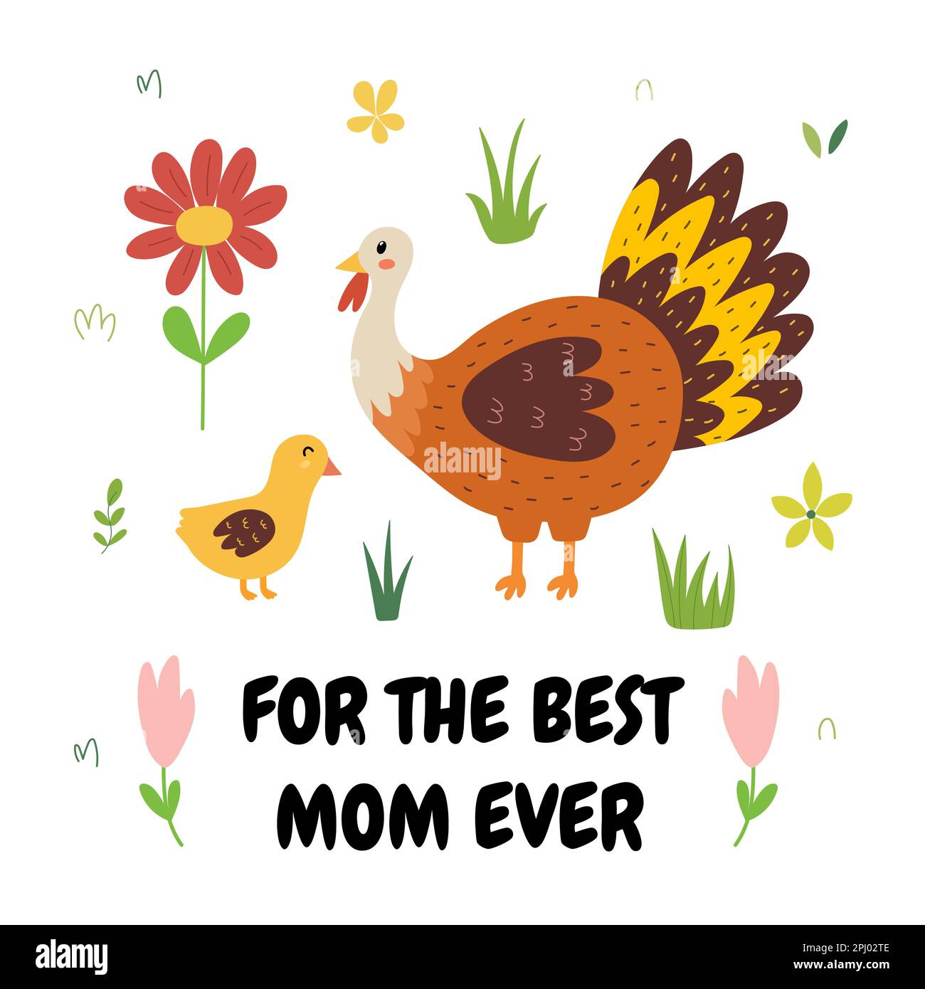 For the best mom ever print with a cute mother turkey and her baby ...