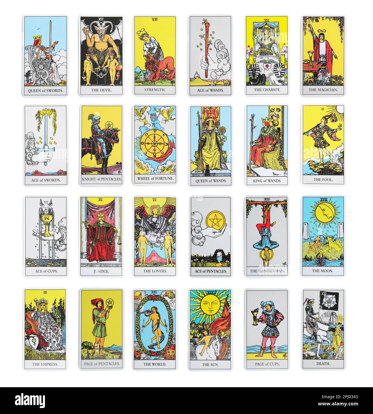 Set with different tarot cards on white background Stock Photo