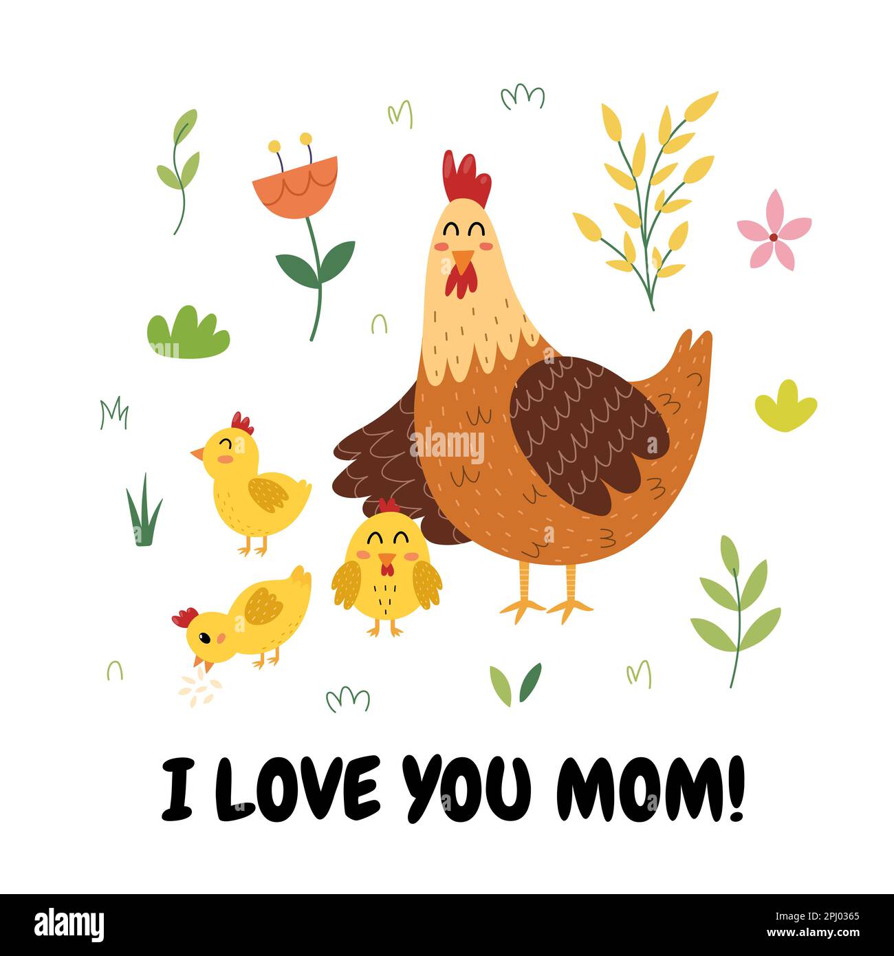 I love you mom ever print with a cute mother chicken and her baby chick ...