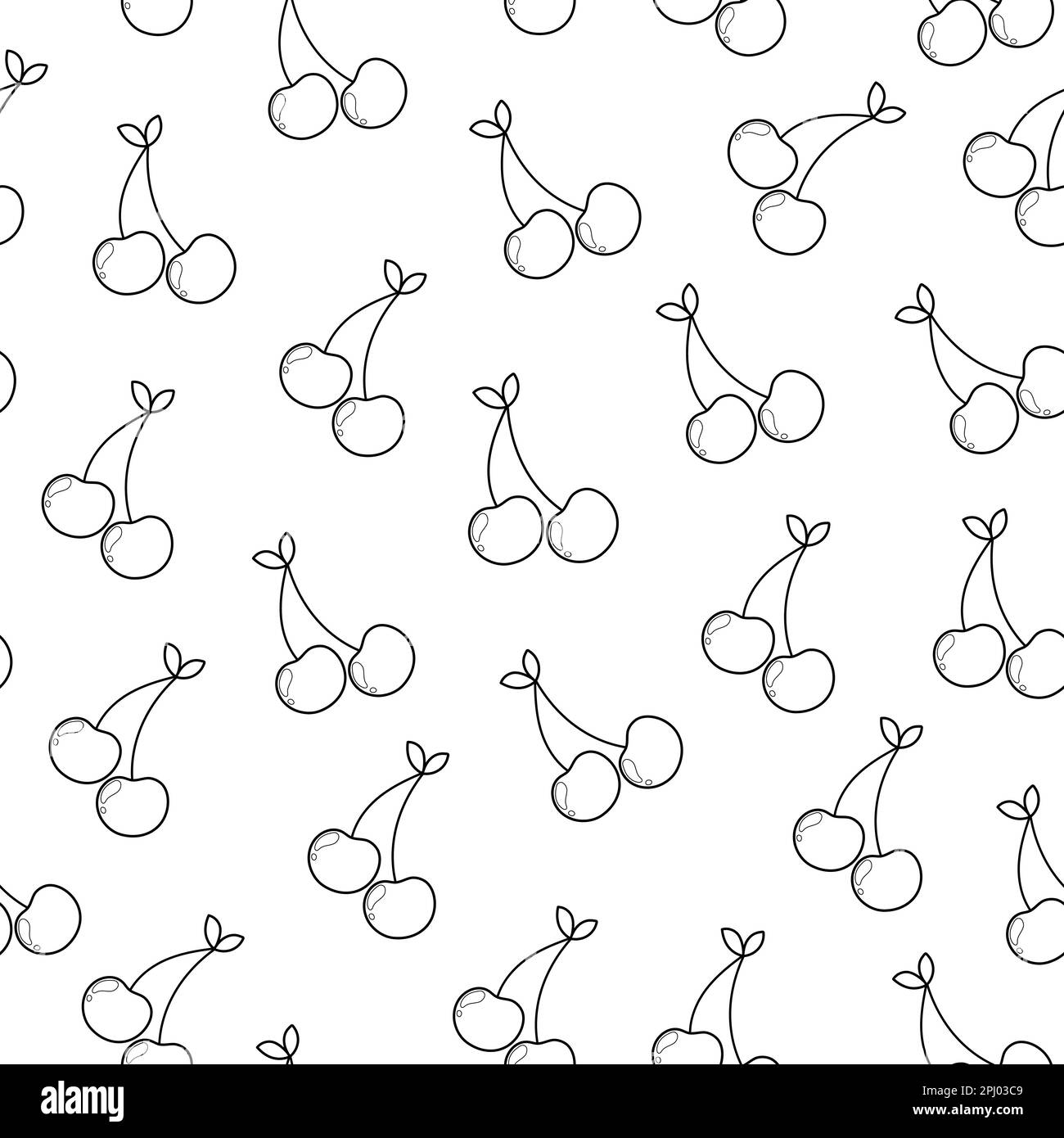 Black and white cherry berries seamless pattern in cartoon style Stock Vector