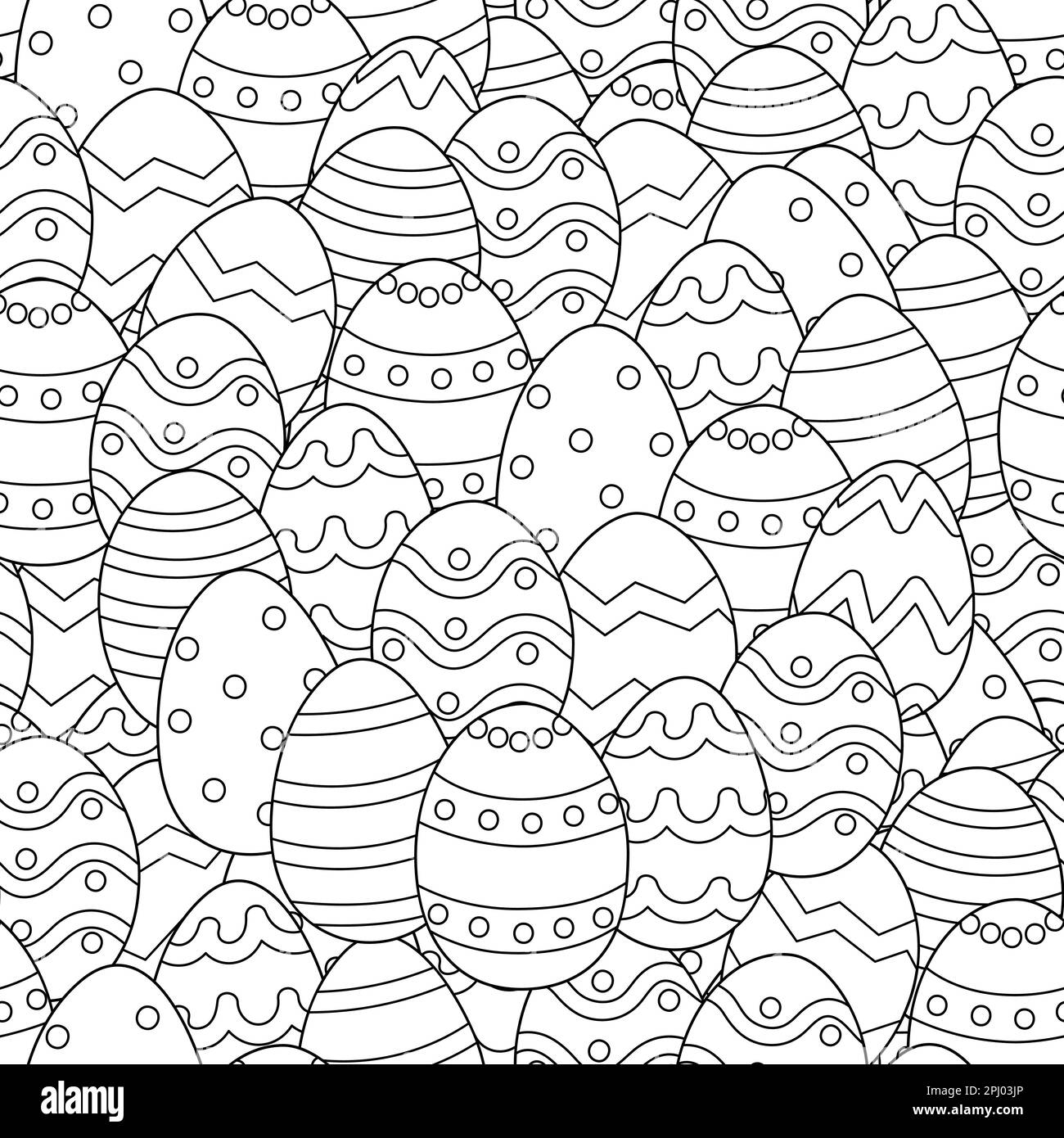 Easter eggs black and white seamless pattern. Ornamental doodle eggs coloring page Stock Vector