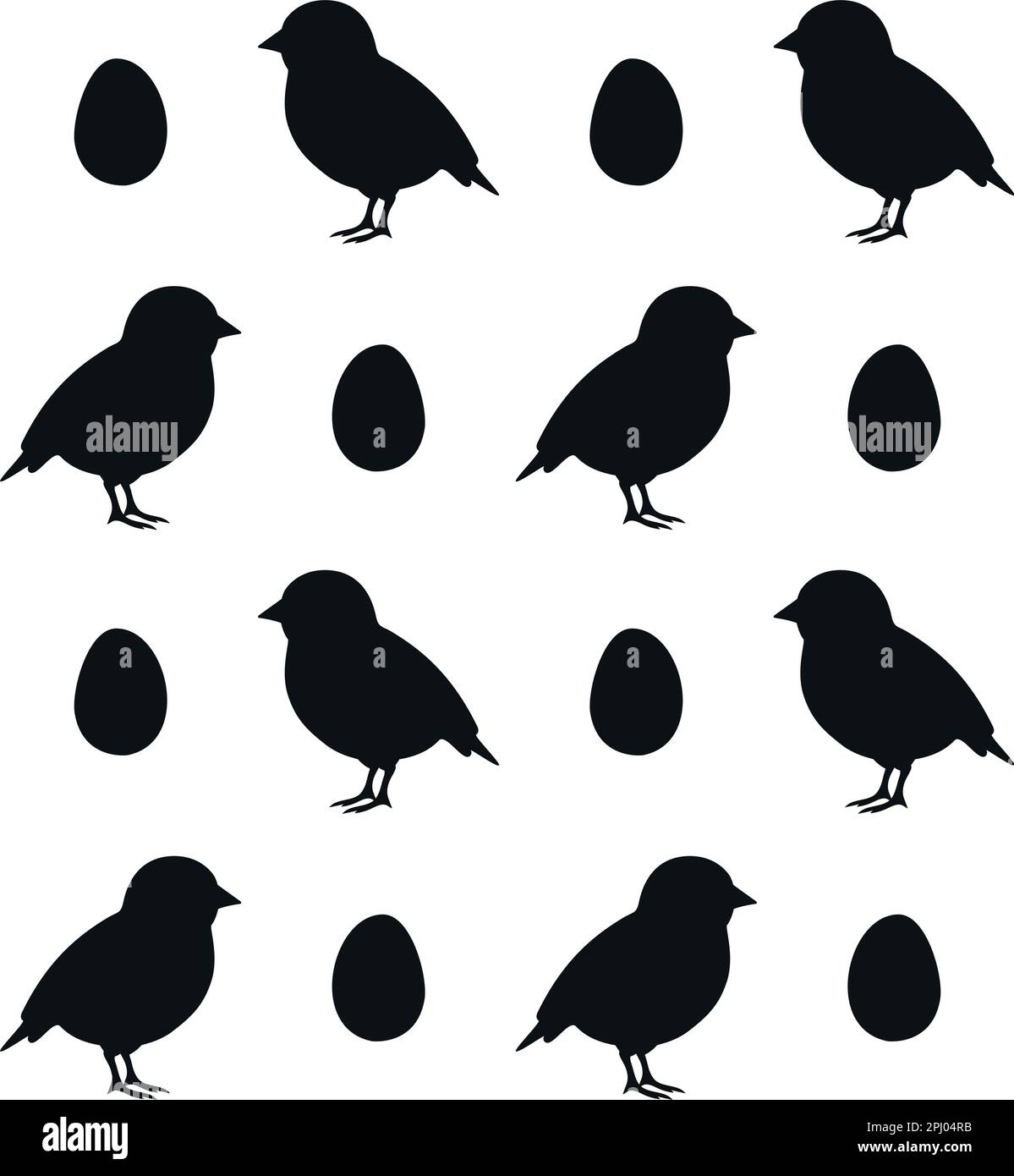 Vector seamless pattern of flat hand drawn chick and egg silhouette ...