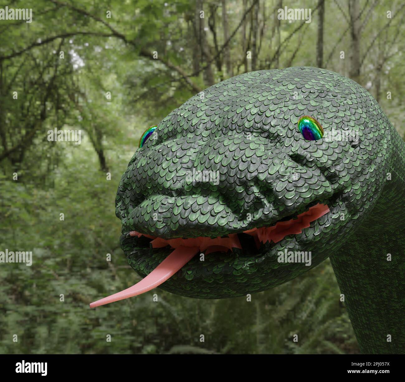 Head of serpent in the woods, 3d rendering Stock Photo