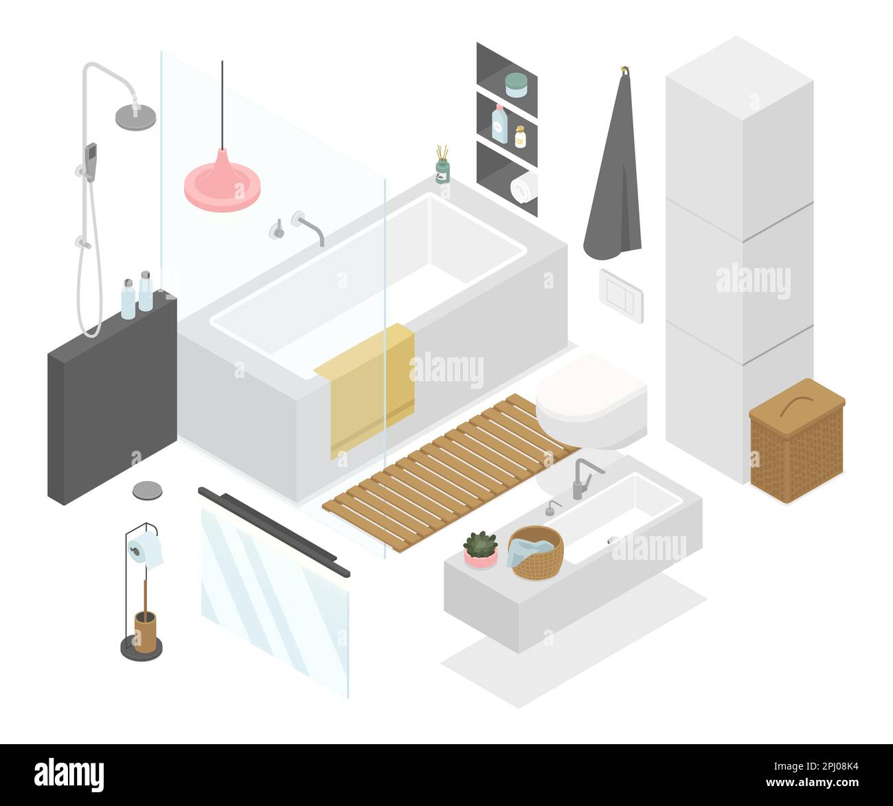 Bathroom in the apartment - modern vector colorful isometric ...
