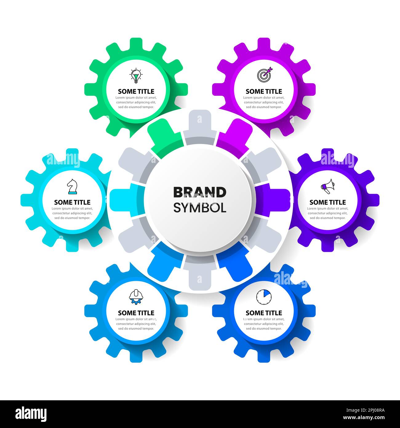 Infographic template with icons and 6 options or steps. Gears. Can be ...