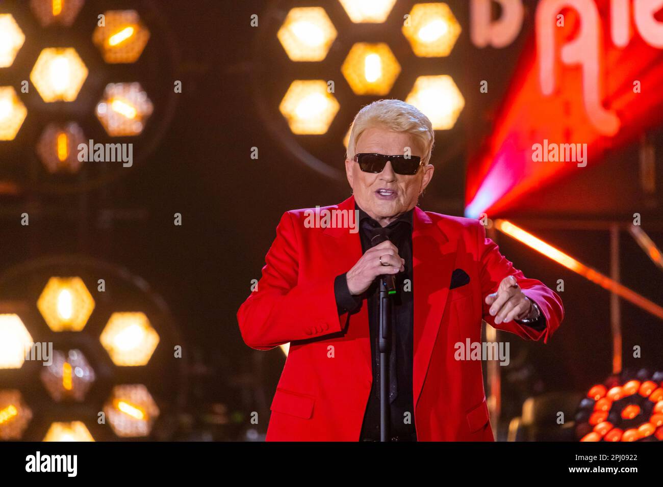 Singer Heino performing on stage. 50 years of the ZDF Hit Parade, anniversary show of the TV classic with hit songs and hit parade artists, recording Stock Photo