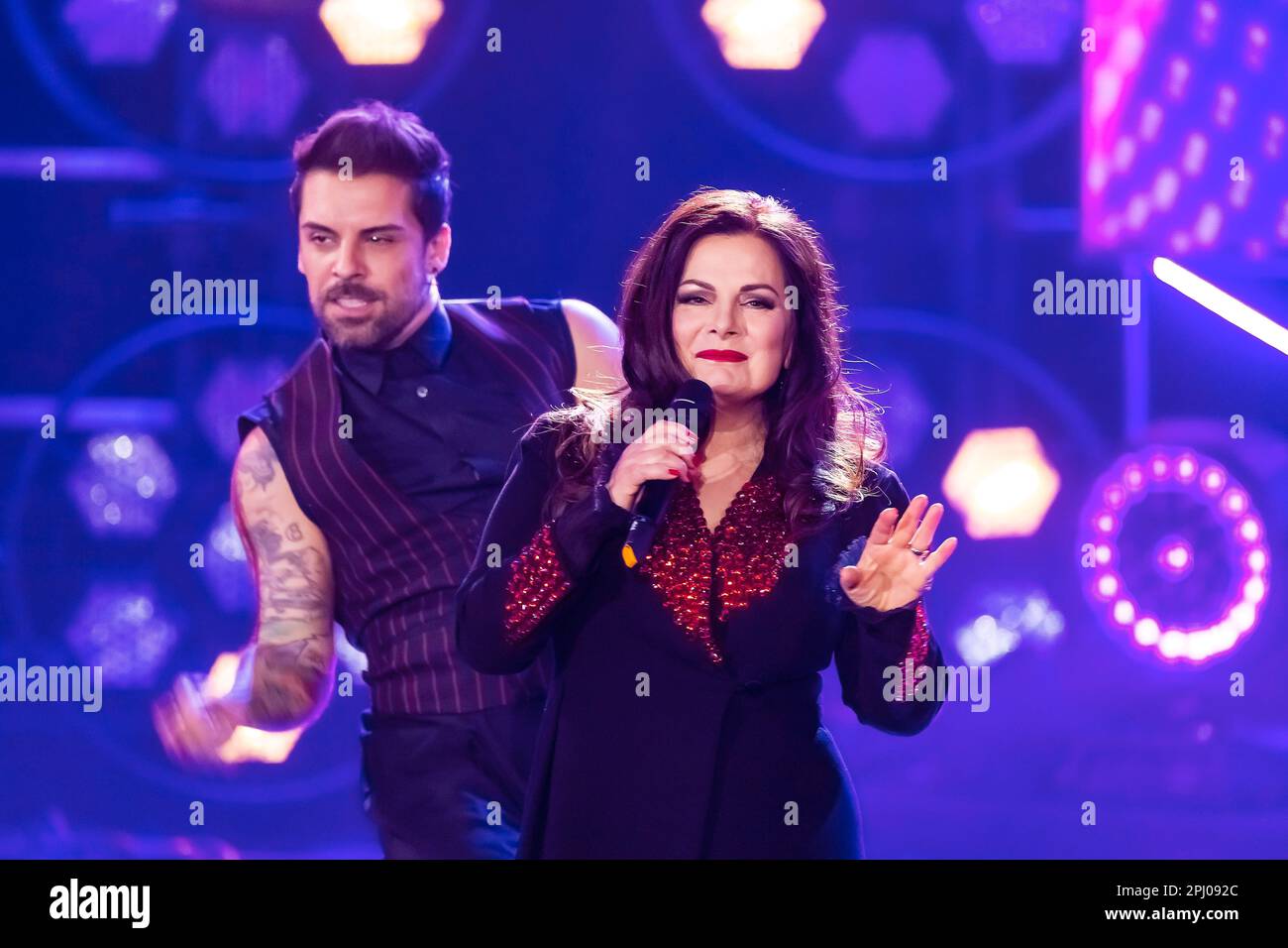 Singer Marianne Rosenberg performing on stage. 50 years of ZDF ...