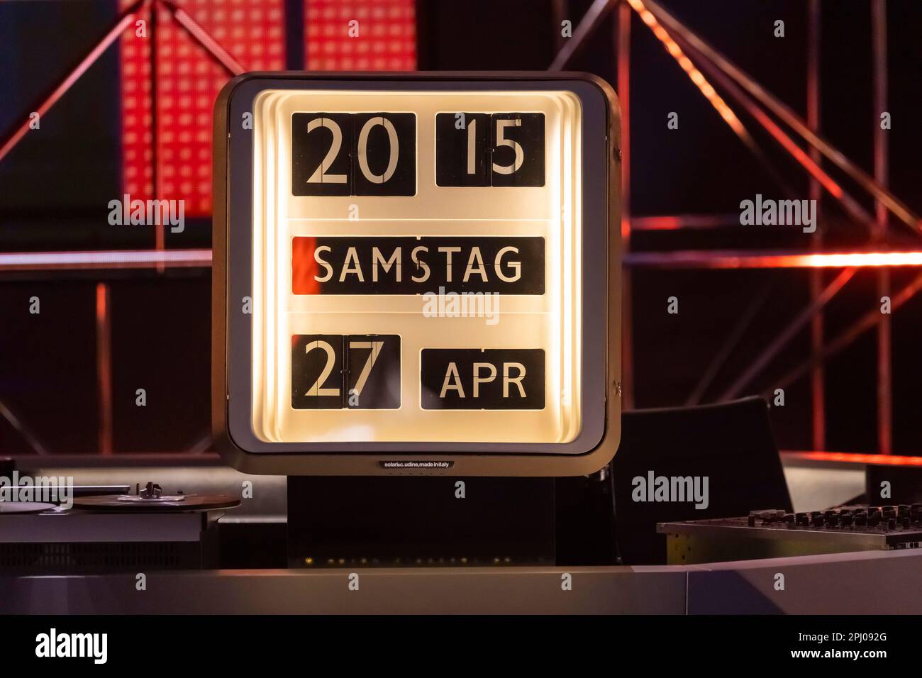 Legendary Hit Parade clock as identification mark. 50 years of ZDF Hitparade, anniversary show of the TV classic with hit songs and hit parade Stock Photo