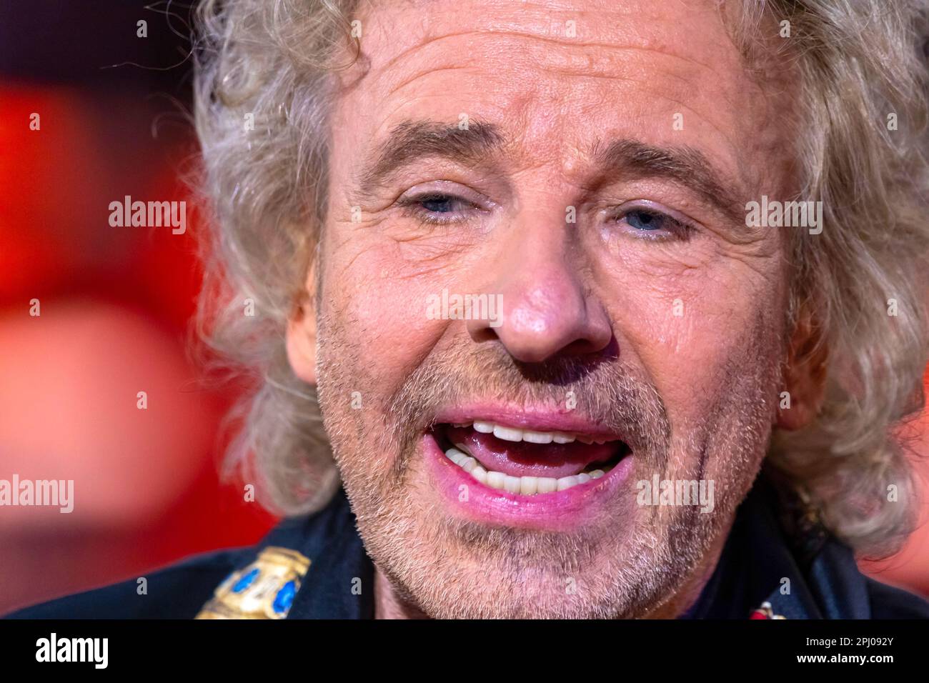 Presenter Thomas Gottschalk, portrait. 50 years of ZDF Hitparade, anniversary show of the TV classic with hit songs and hit parade artists, recording Stock Photo