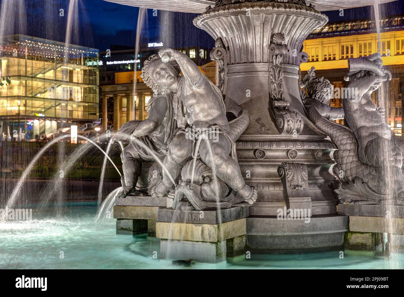 Fountain on the Schlossplatz, four figures symbolise Wuerttemberg ...