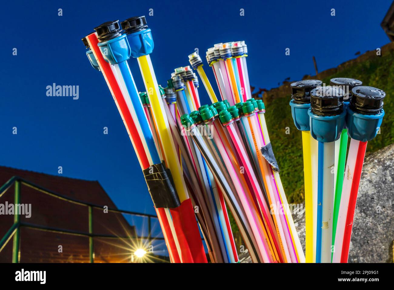 Broadband infrastructure, fast internet and communication through fibre optic cables, rural region, Muensingen, Baden-Wuerttemberg, Germany Stock Photo