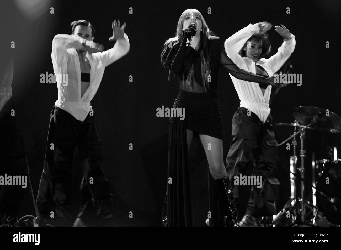 Singer Annalisa Scarrone live at Suzuki Stage 2023. Festival di Sanremo 2023 Stock Photo