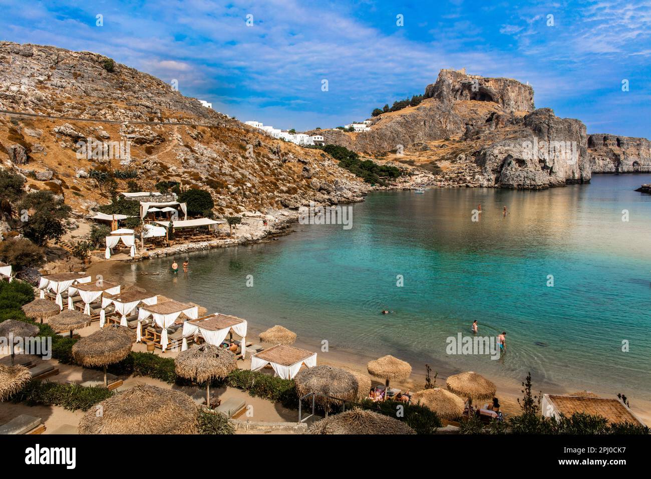 Paulus Bay in Lindos with exclusive beach, Rhodes, Greece Stock Photo
