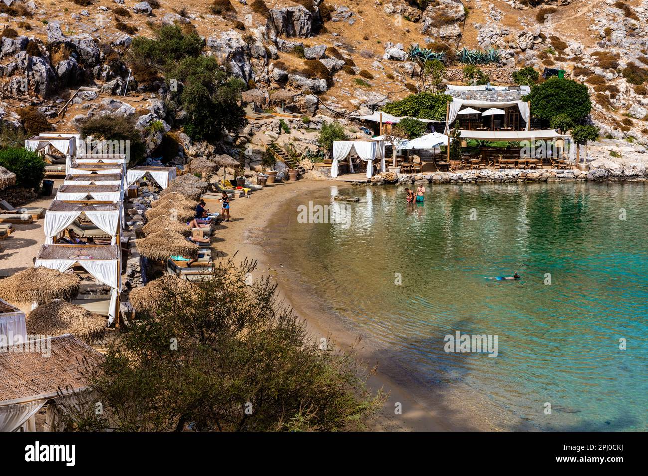 Paulus Bay in Lindos with exclusive beach, Rhodes, Greece Stock Photo