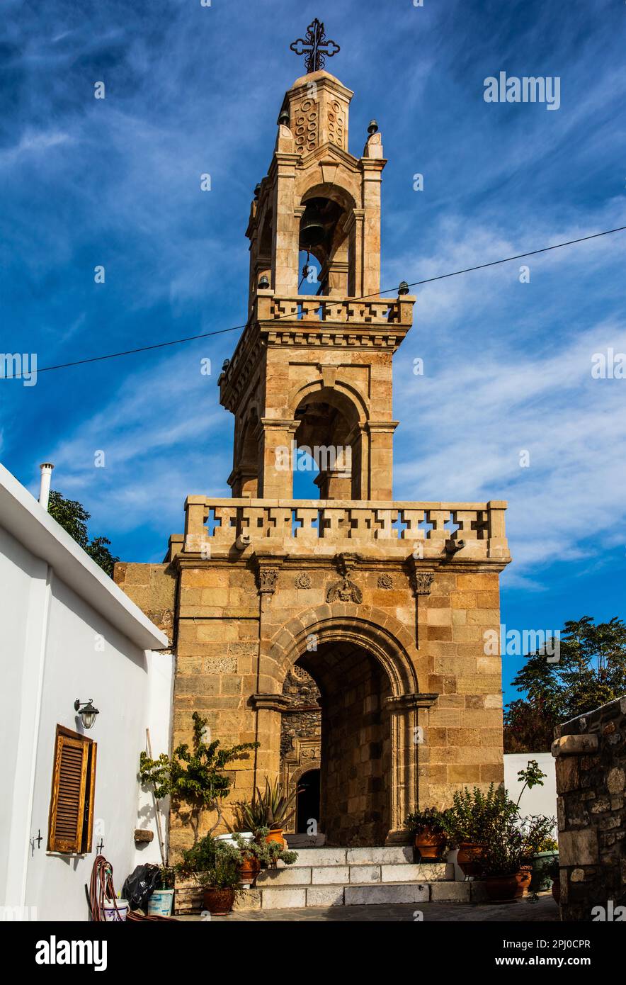 Bell tower of the cross-domed church of Kimissis tis Theotokou ...