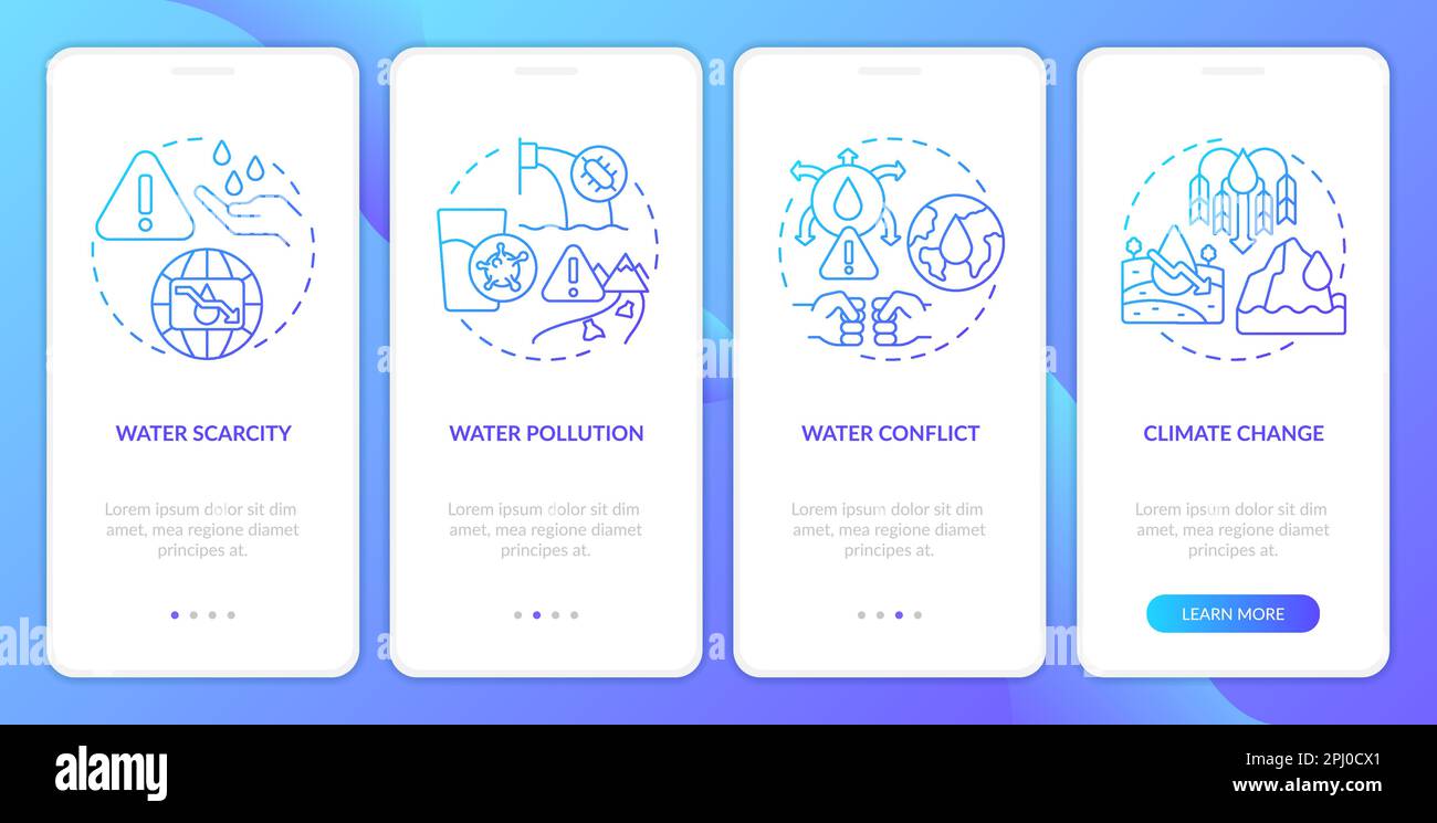 Water source threats blue gradient onboarding mobile app screen Stock Vector