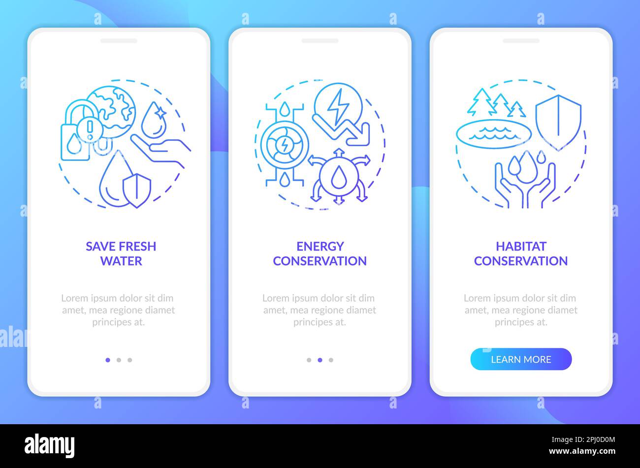 Water conservation aims blue gradient onboarding mobile app screen Stock Vector