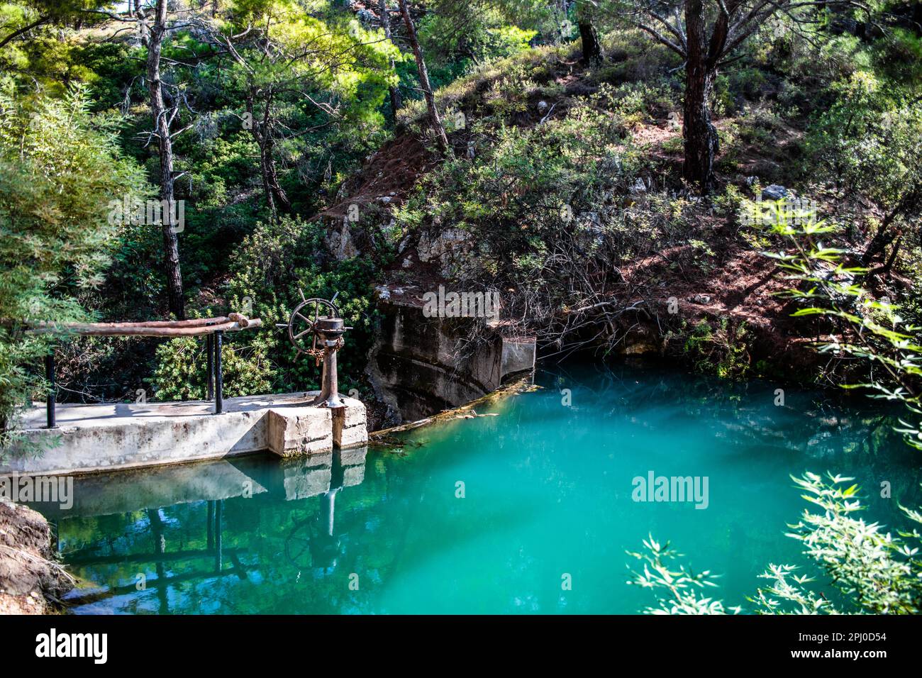 Reservoir, Epta Piges - The Seven Springs, Rhodes, Greece Stock Photo