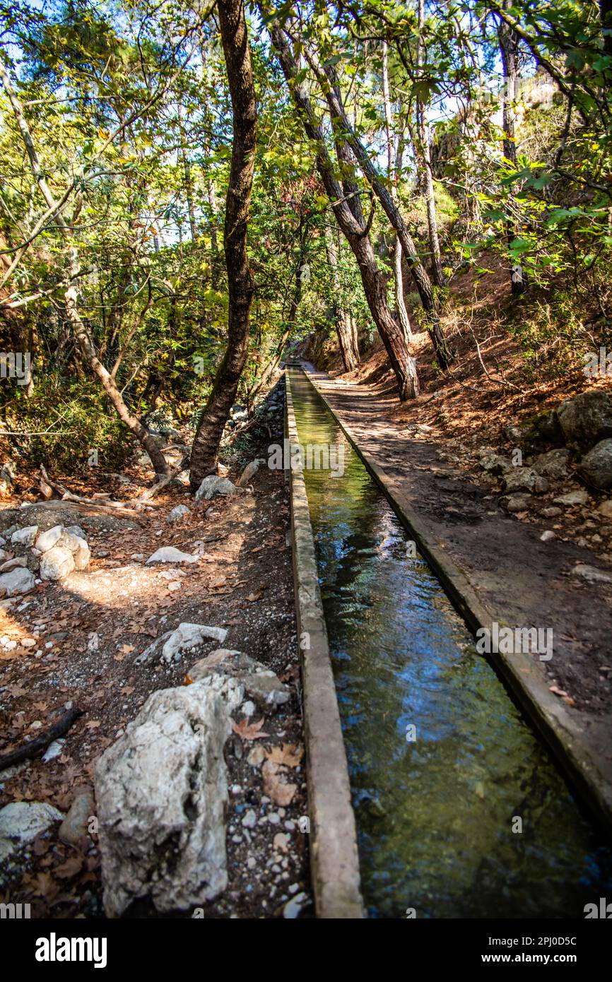 Watercourse, Epta Piges - The Seven Springs, Rhodes, Greece Stock Photo