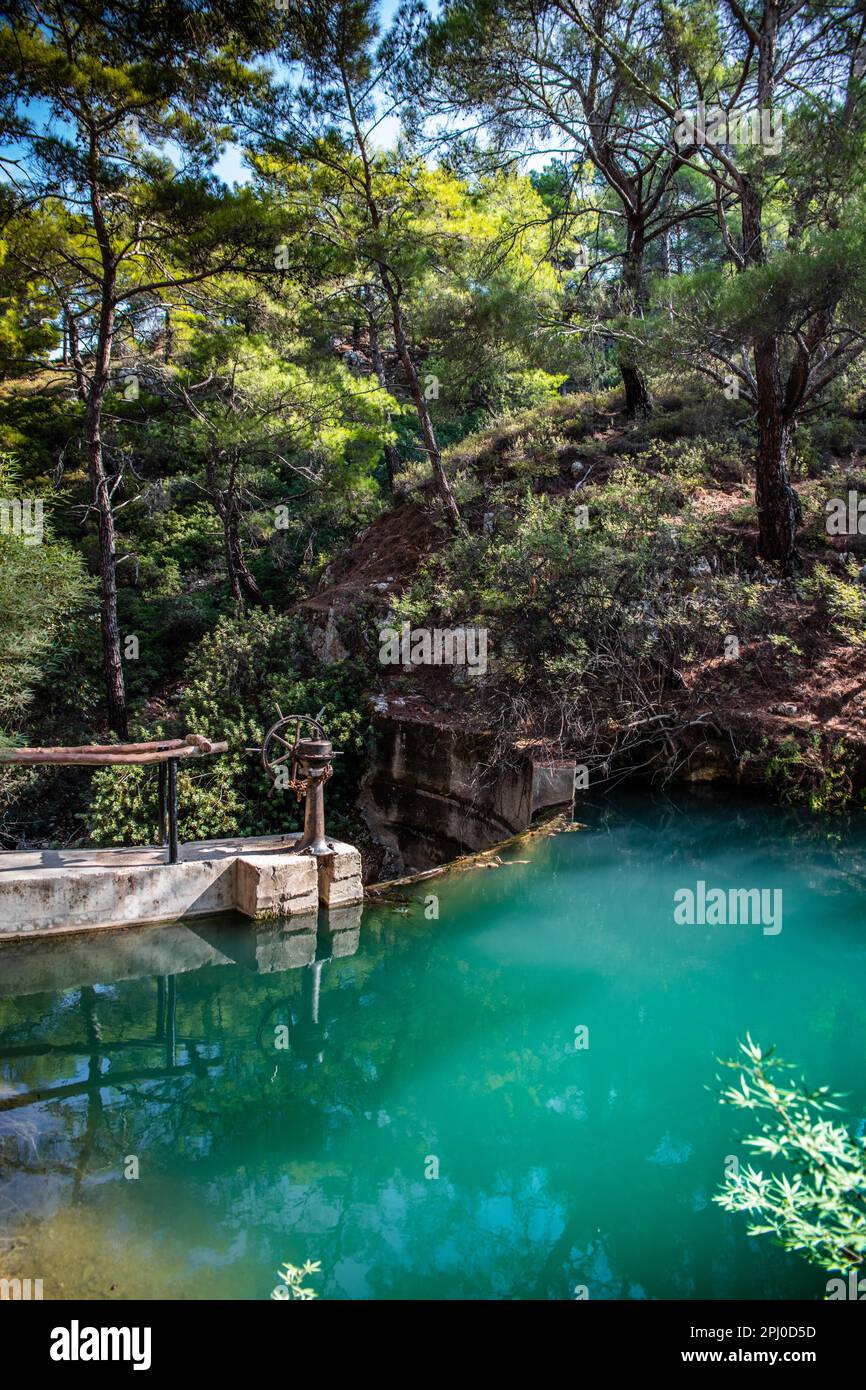 Reservoir, Epta Piges - The Seven Springs, Rhodes, Greece Stock Photo