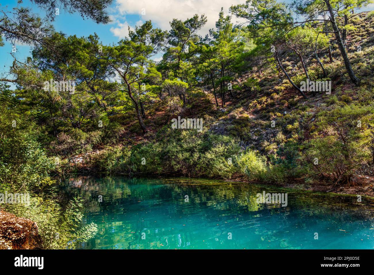 Reservoir, Epta Piges - The Seven Springs, Rhodes, Greece Stock Photo