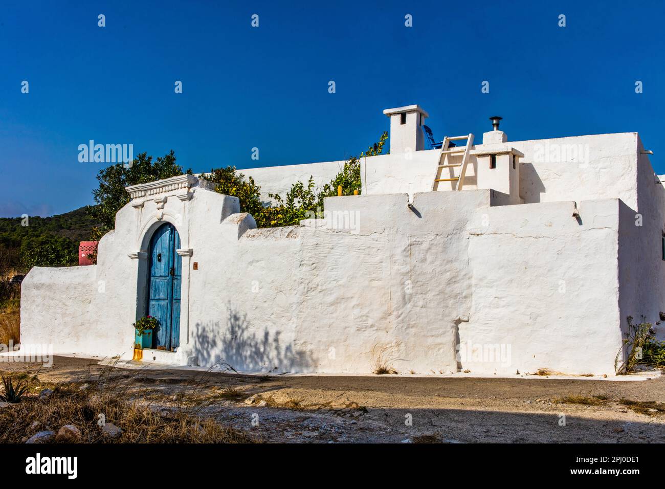 Lachania village, a jewel of the island with small streets, whitewashed ...