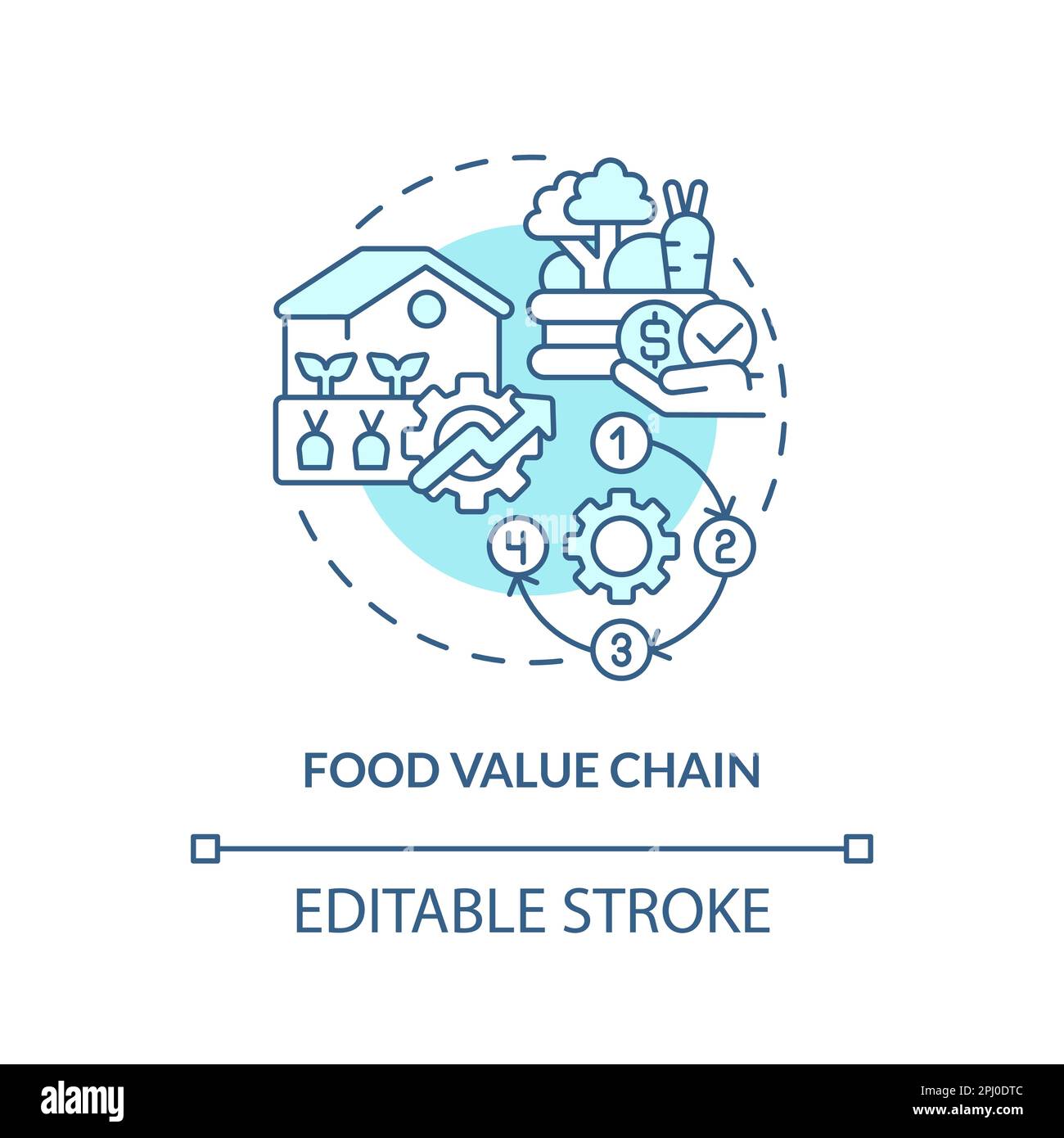 Food value chain turquoise concept icon Stock Vector