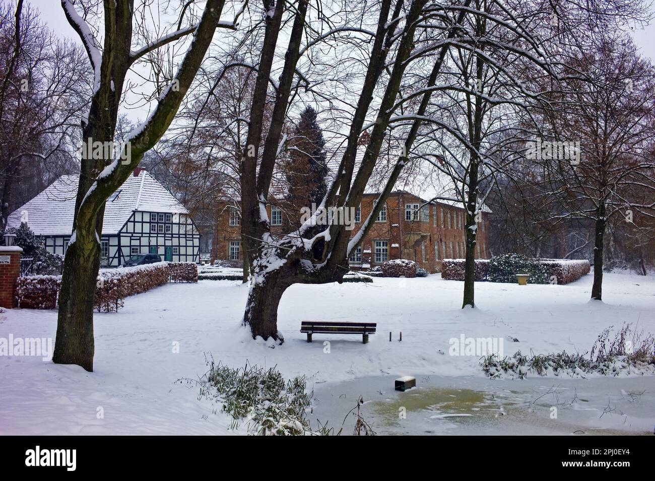 House Blomendal in winter, Bremen Blumenthal, Germany Stock Photo