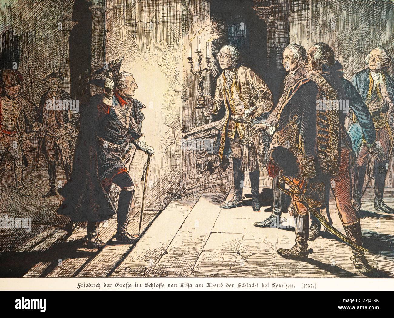 Frederick the Great in Lissa Castle on the evening of the Battle of Leuthen in 1757, History of the Hohenzollerns, Prussia Stock Photo