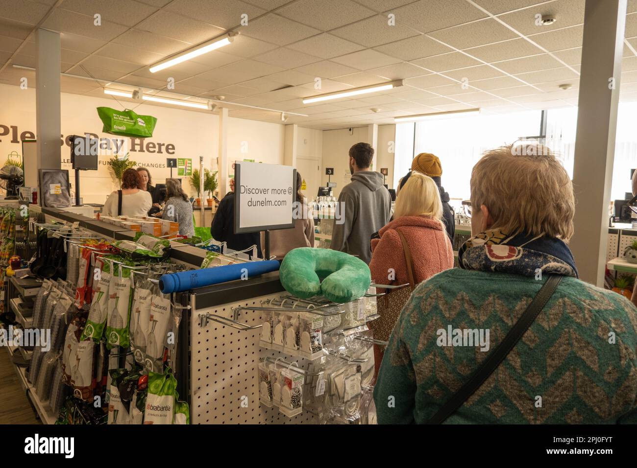 Customers queuing at the cashpoint at Dunelm superstore in Norfolk Stock Photo