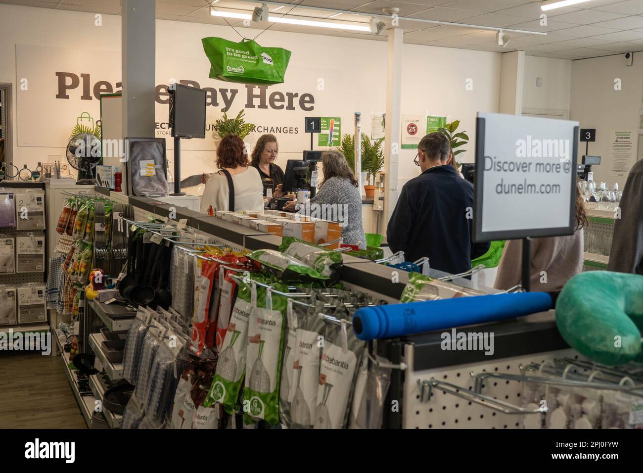 Customers queuing at the cashpoint at Dunelm superstore in Norfolk Stock Photo