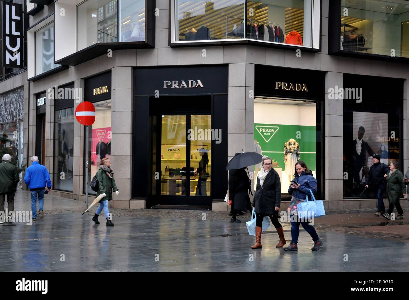 Copenhagen /Denmark/30 March 2023/Person walk by Prada store in danish ...