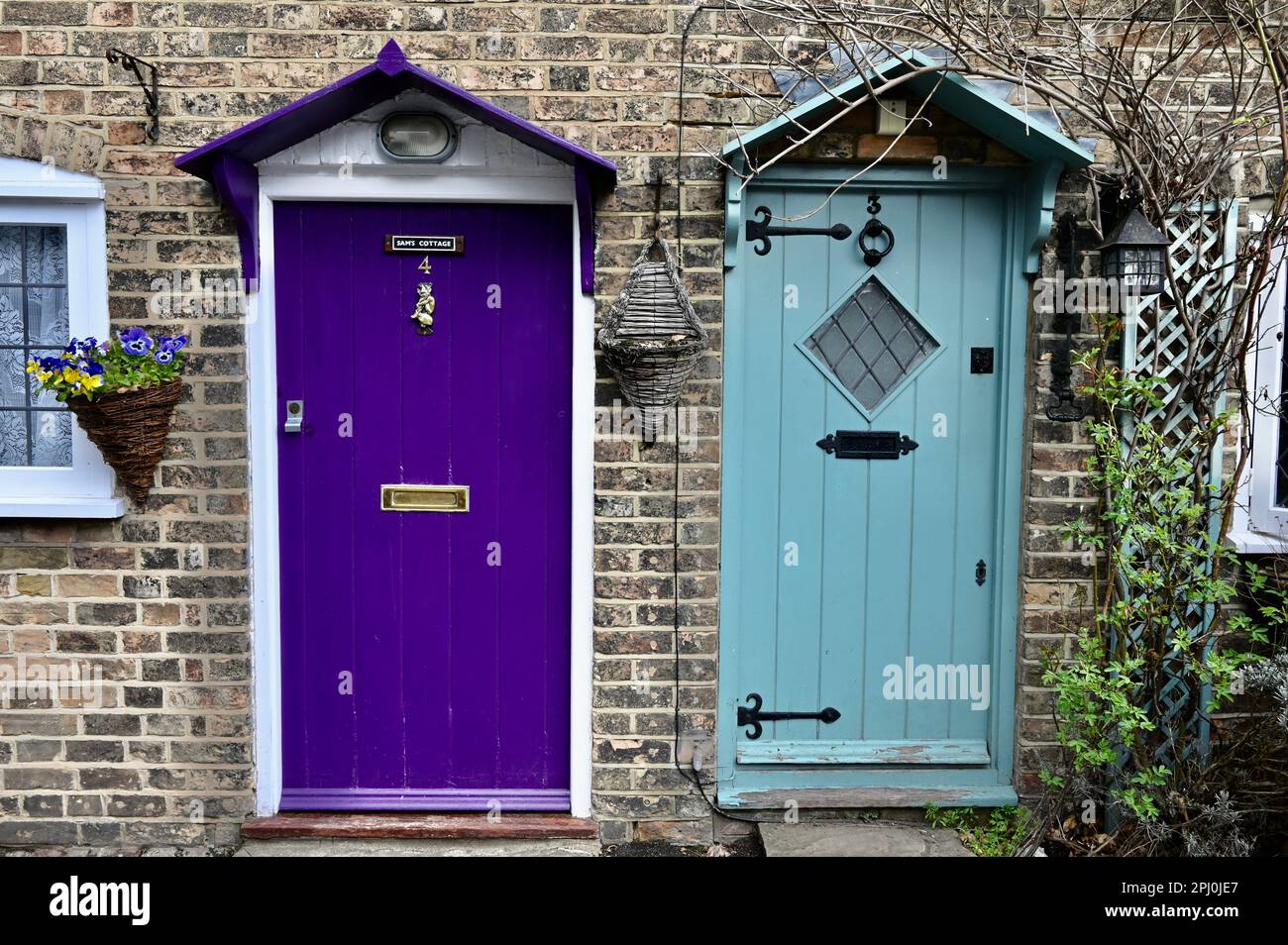 Colourful Front Doors, Cottages, Shoreham, Nr Sevenoaks, Kent, UK Stock Photo