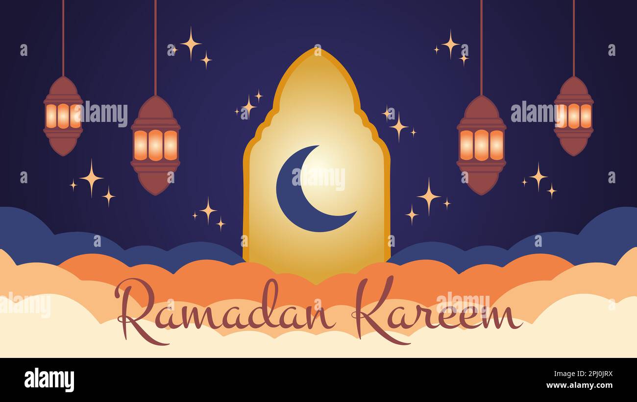 RAMADAN KAREEM WITH STARRY NIGHT SKY is a vector illustration that ...
