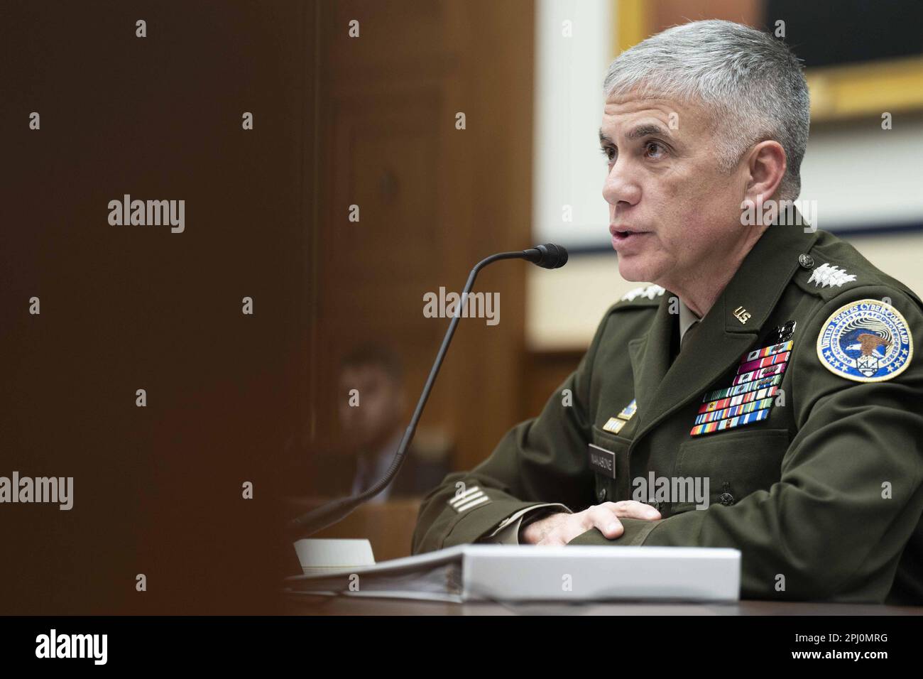 Washington, United States. 30th Mar, 2023. Commander of the U.S. Cyber Command Gen. Paul Nakasone speaks during a House Armed Services Subcommittee hearing on Cyber, Information Technologies and Innovation at the U.S. Capitol in Washington, DC on Thursday, March 30, 2023. Photo by Bonnie Cash/UPI Credit: UPI/Alamy Live News Stock Photo