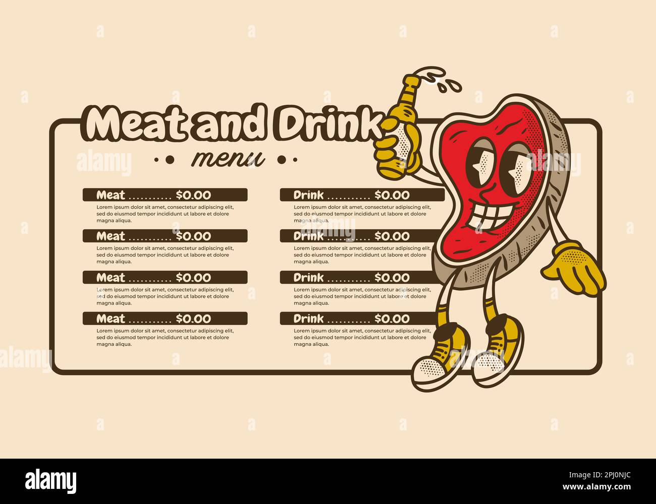 Vintage Flyer menu design for a meat and drink shop Stock Vector Image ...