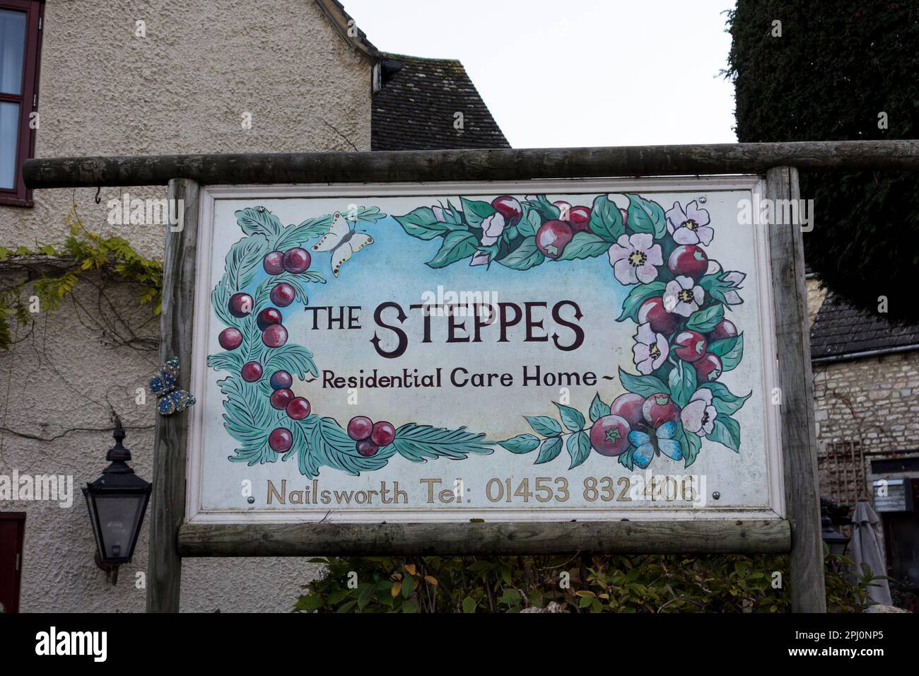 Residential care home sign, Nailsworth, Gloucestershire, UK Stock Photo