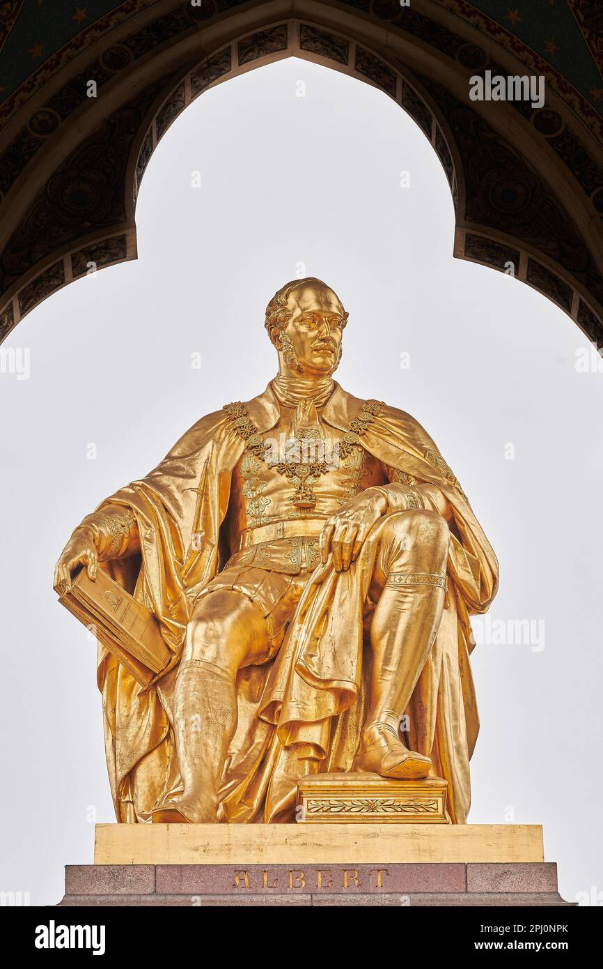 Gilded statue of Prince Albert, husband of Queen Victoria, in Hyde Park, opposite the Royal