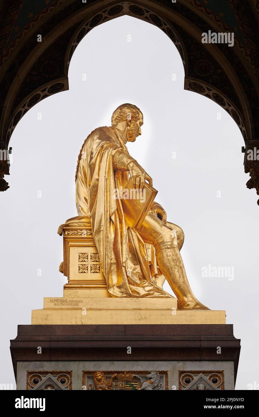 Gilded statue of Prince Albert, husband of Queen Victoria, Hyde Park, opposite the Royal Albert