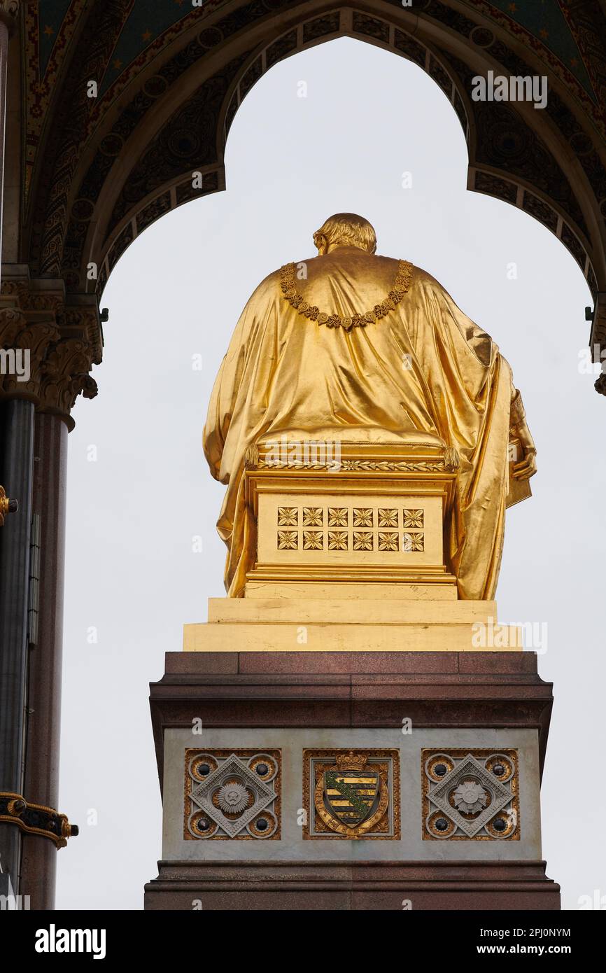 Gilded statue of Prince Albert, husband of Queen Victoria, Hyde Park, opposite the Royal Albert