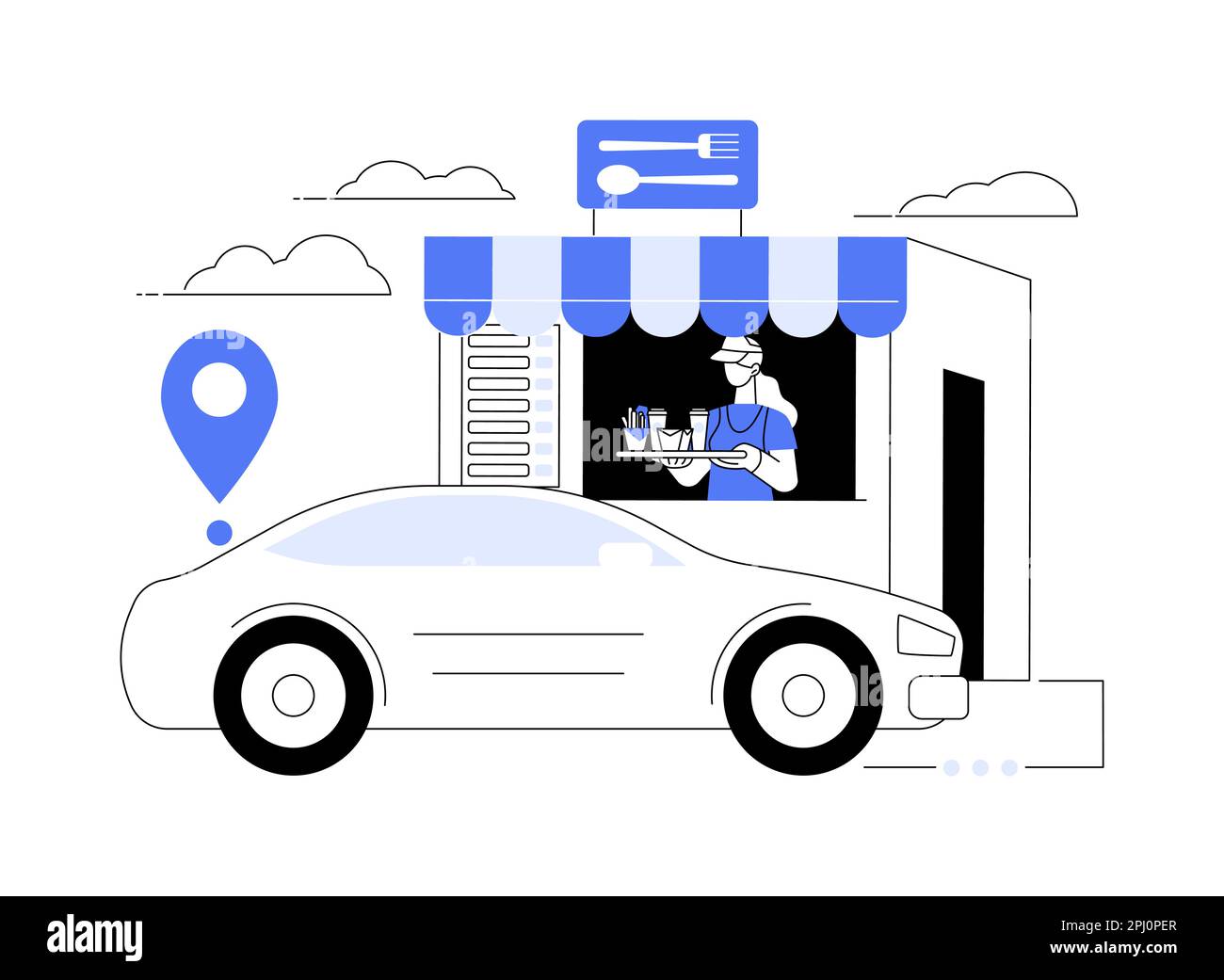 Drive-in restaurant abstract concept vector illustration. Stock Vector