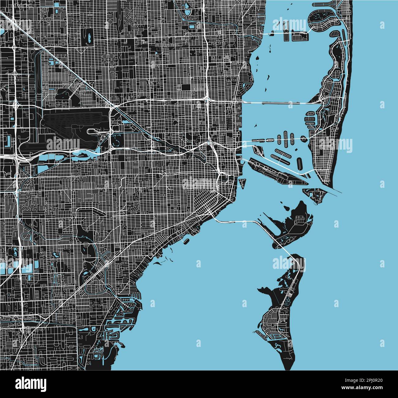 Black and white vector city map of Miami with well organized separated
